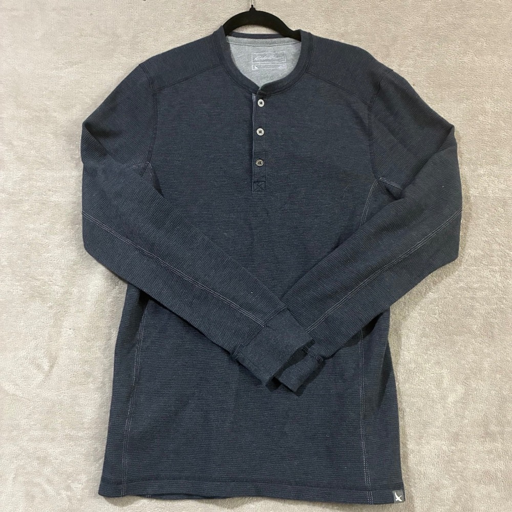 Eddie Bauer Henley Shirt Mens Medium Tall Waffle Knit Thermal Outdoor Utility